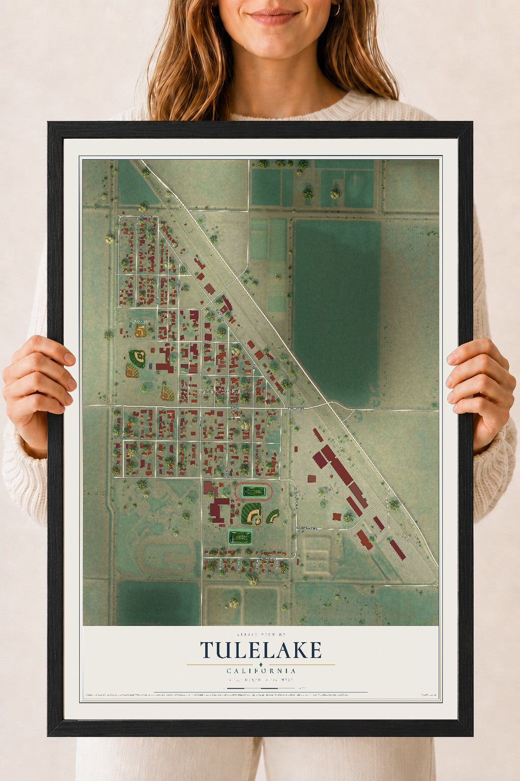 Map of Tulelake, California, 18 x 24 inch print in a black wood frame