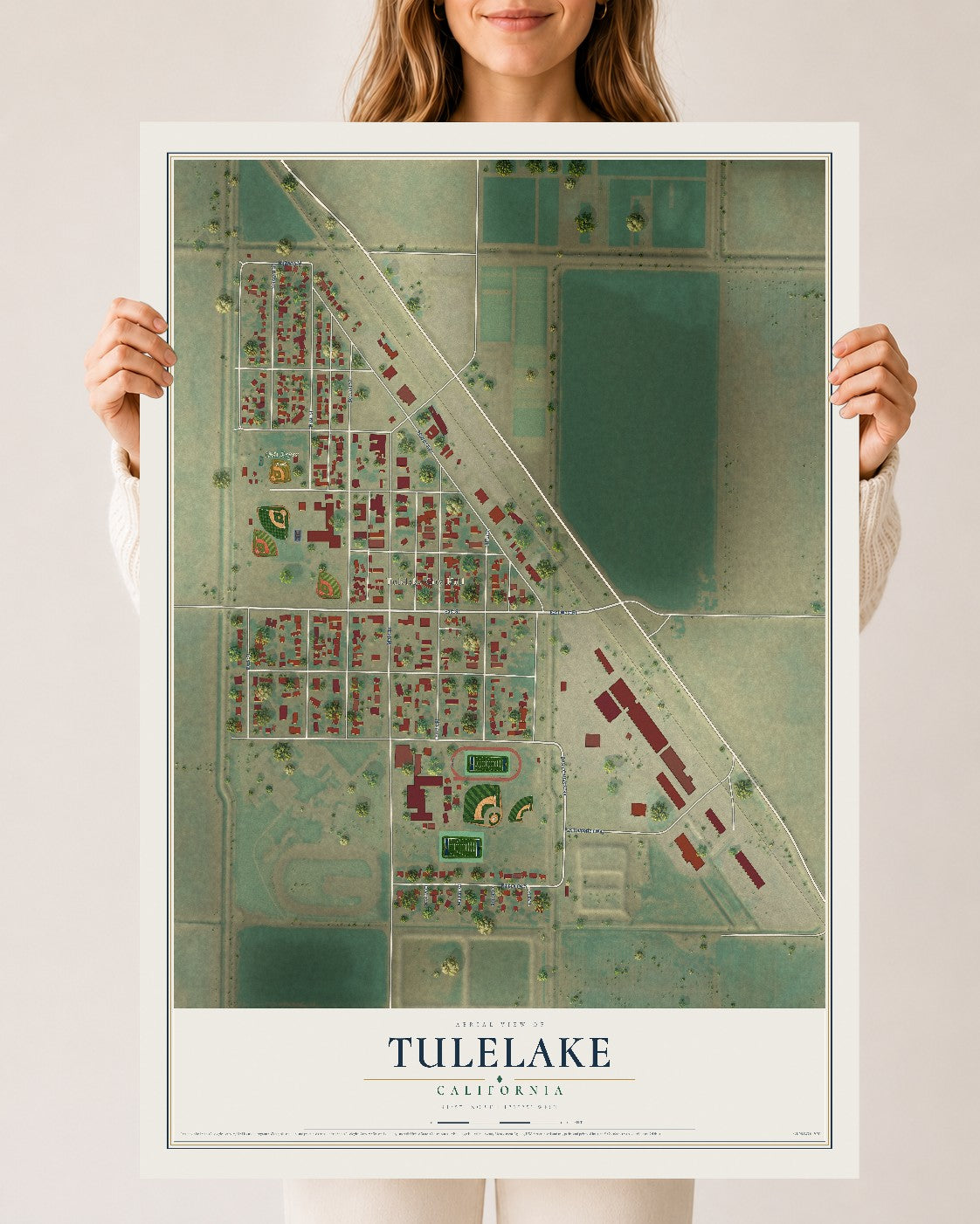 Map of Tulelake, California, 24 x 36 inch unframed archival matte print