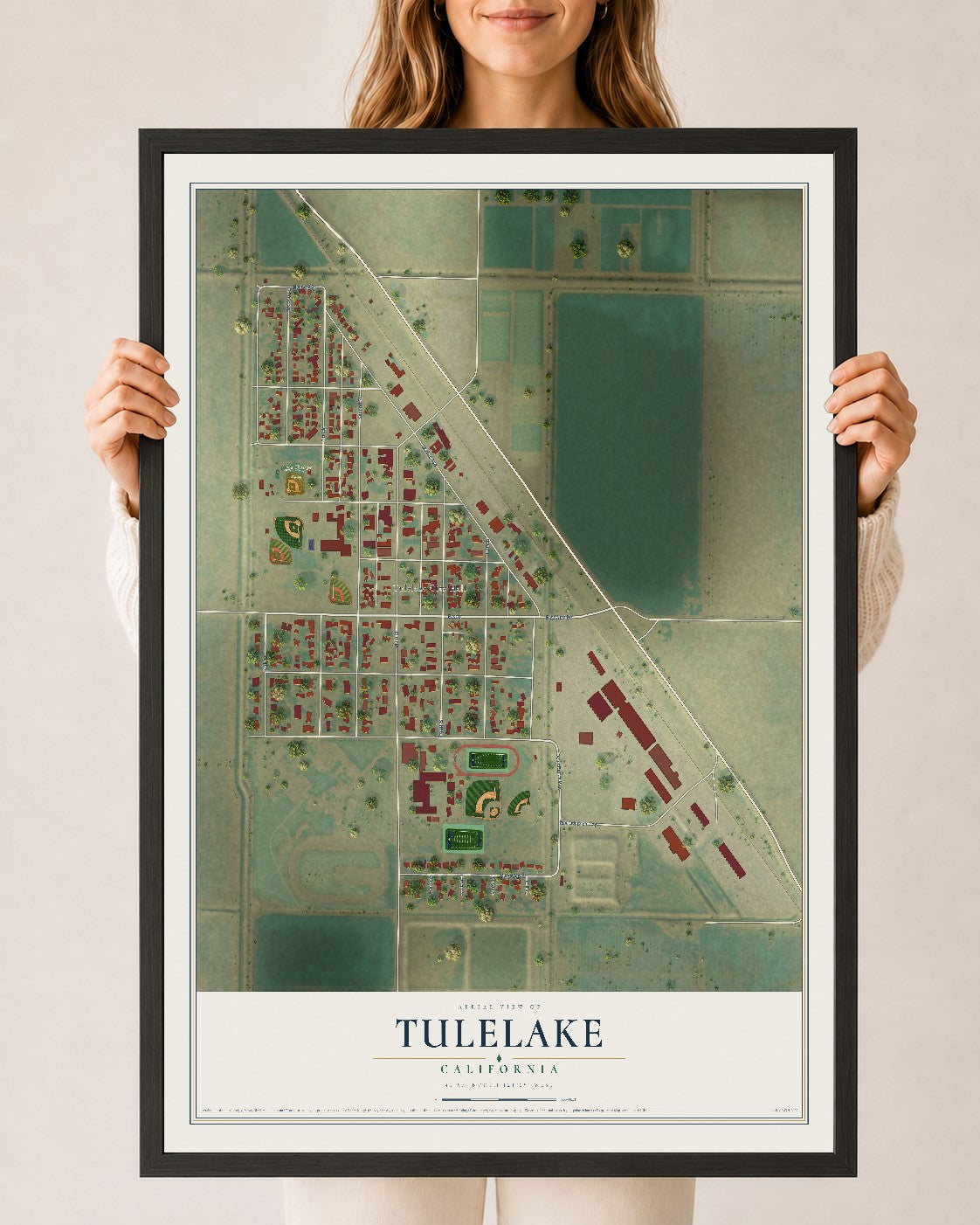 Map of Tulelake, California, 24 x 36 inch print in a black wood frame