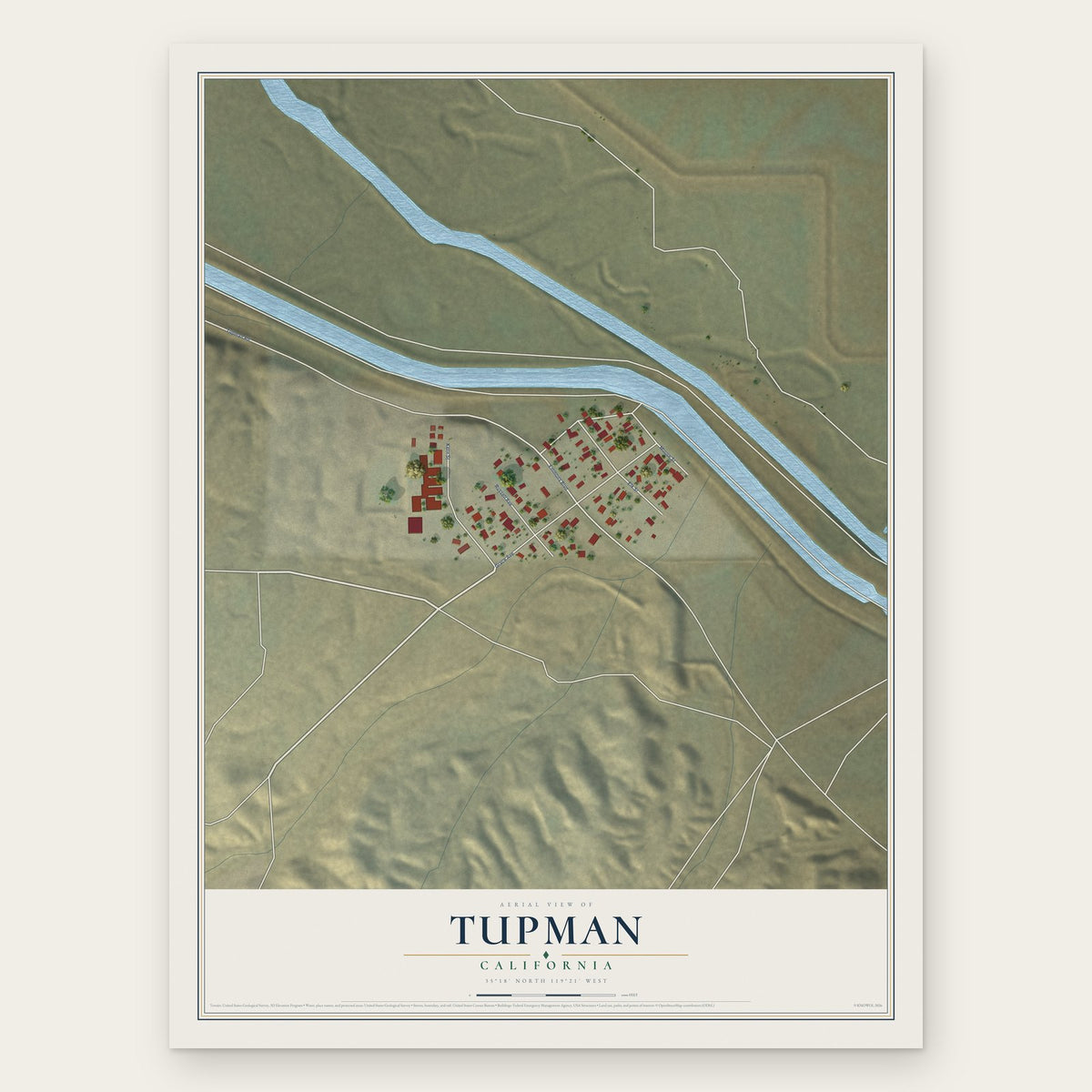Tupman, California map print, the full design