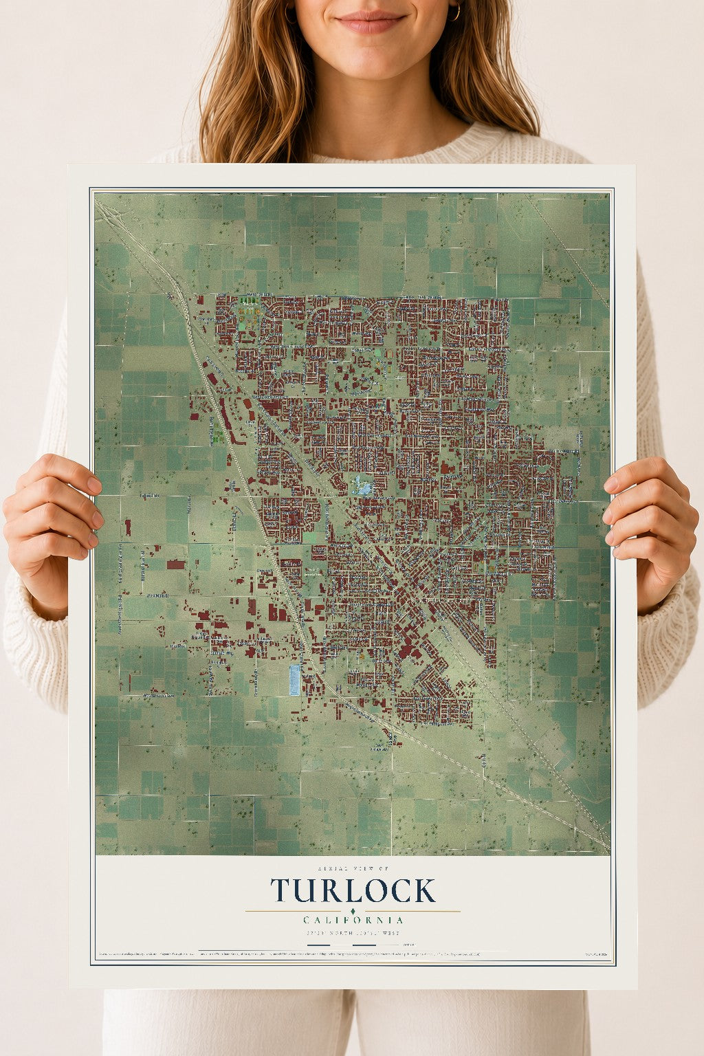 Map of Turlock, California, 18 x 24 inch unframed archival matte print