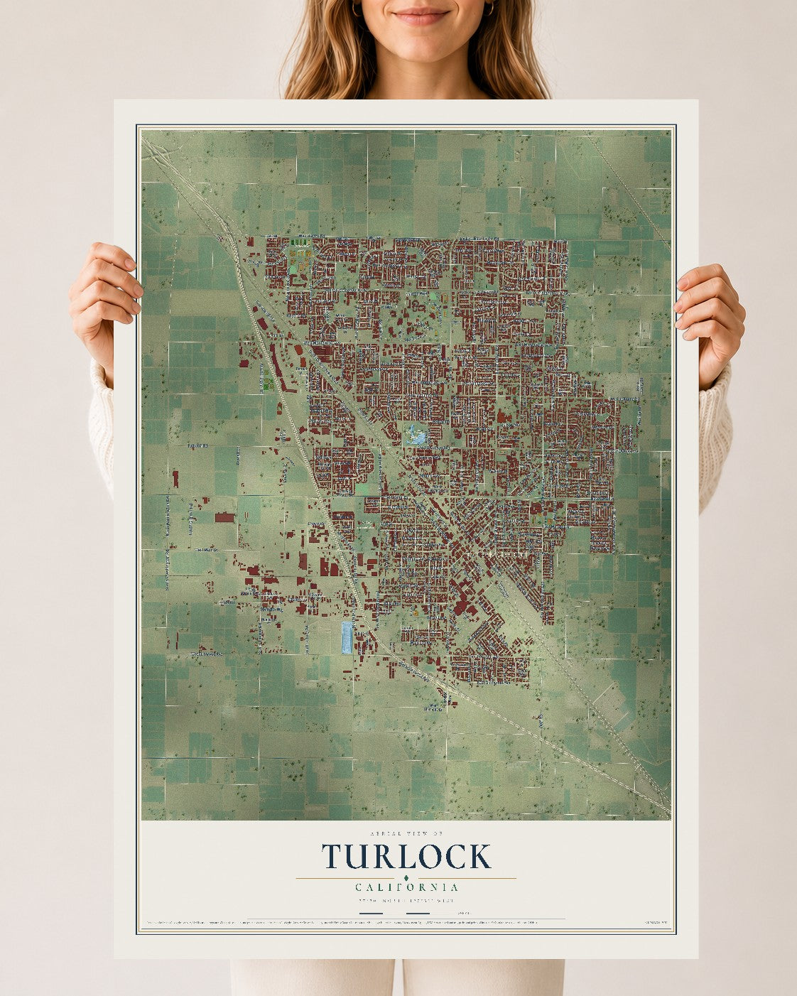 Map of Turlock, California, 24 x 36 inch unframed archival matte print