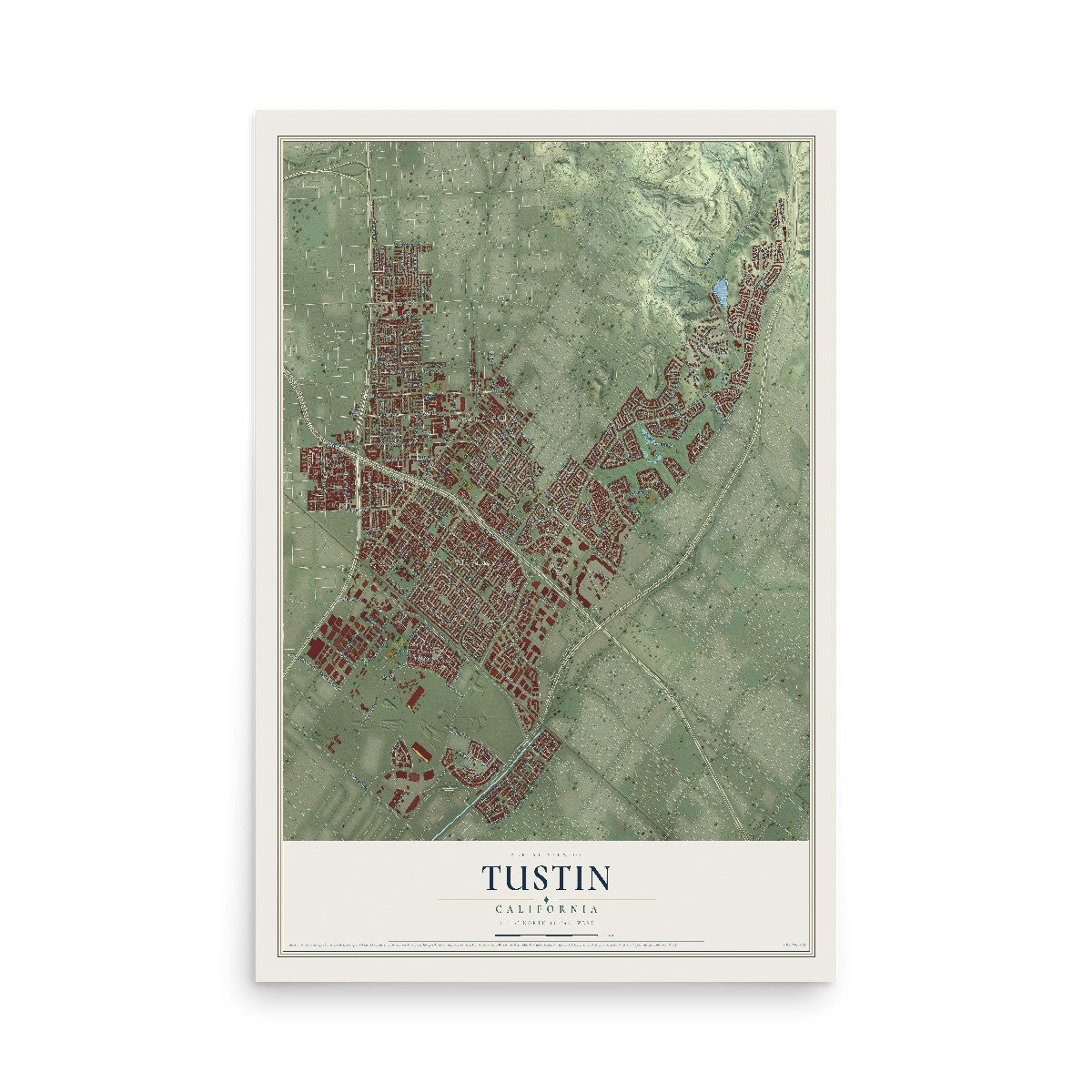 Map of Tustin, California, 12 x 18 inch unframed archival matte print