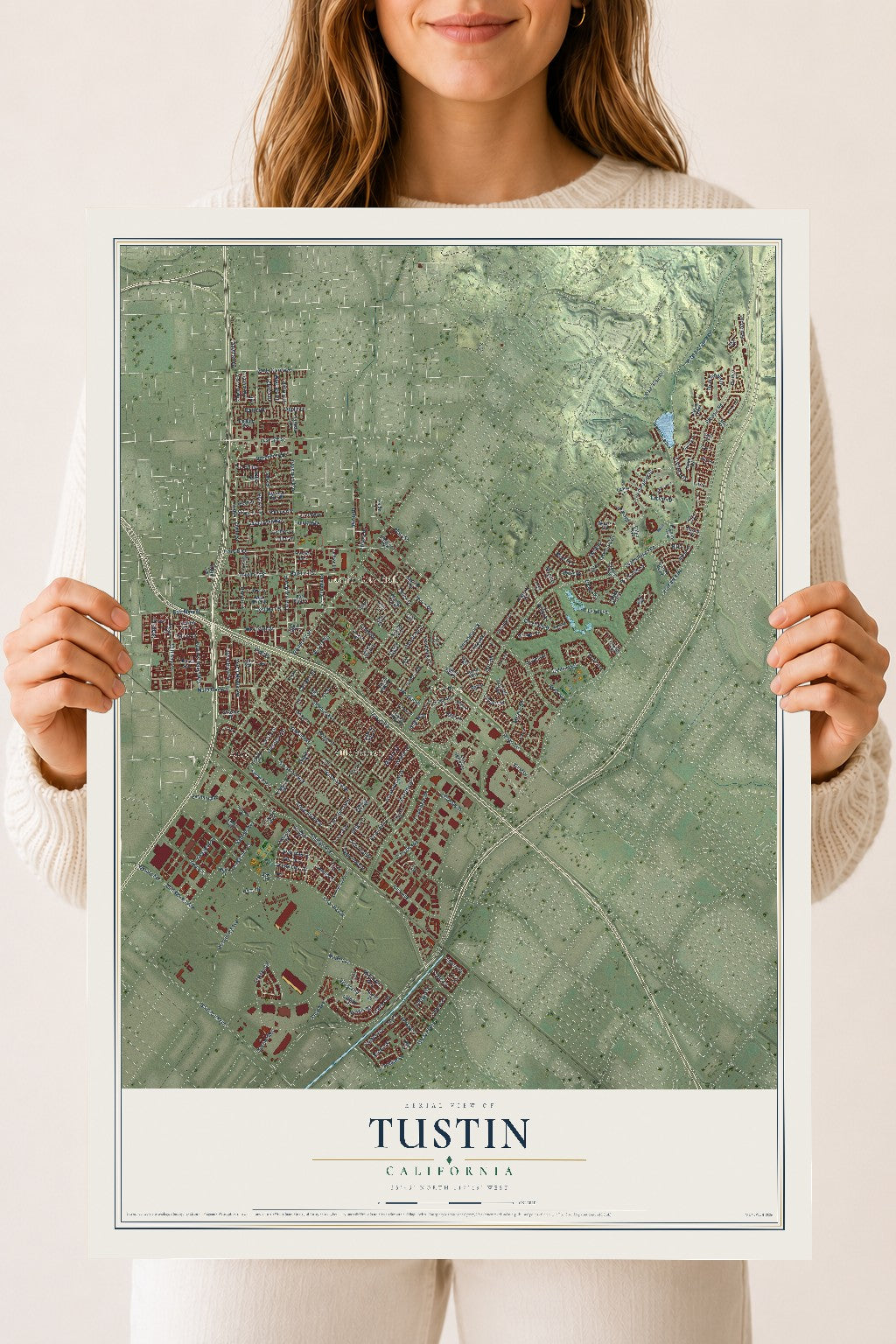 Map of Tustin, California, 18 x 24 inch unframed archival matte print