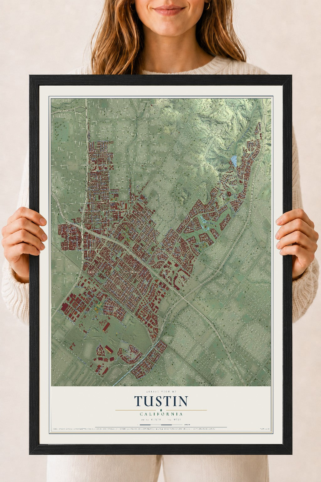 Map of Tustin, California, 18 x 24 inch print in a black wood frame