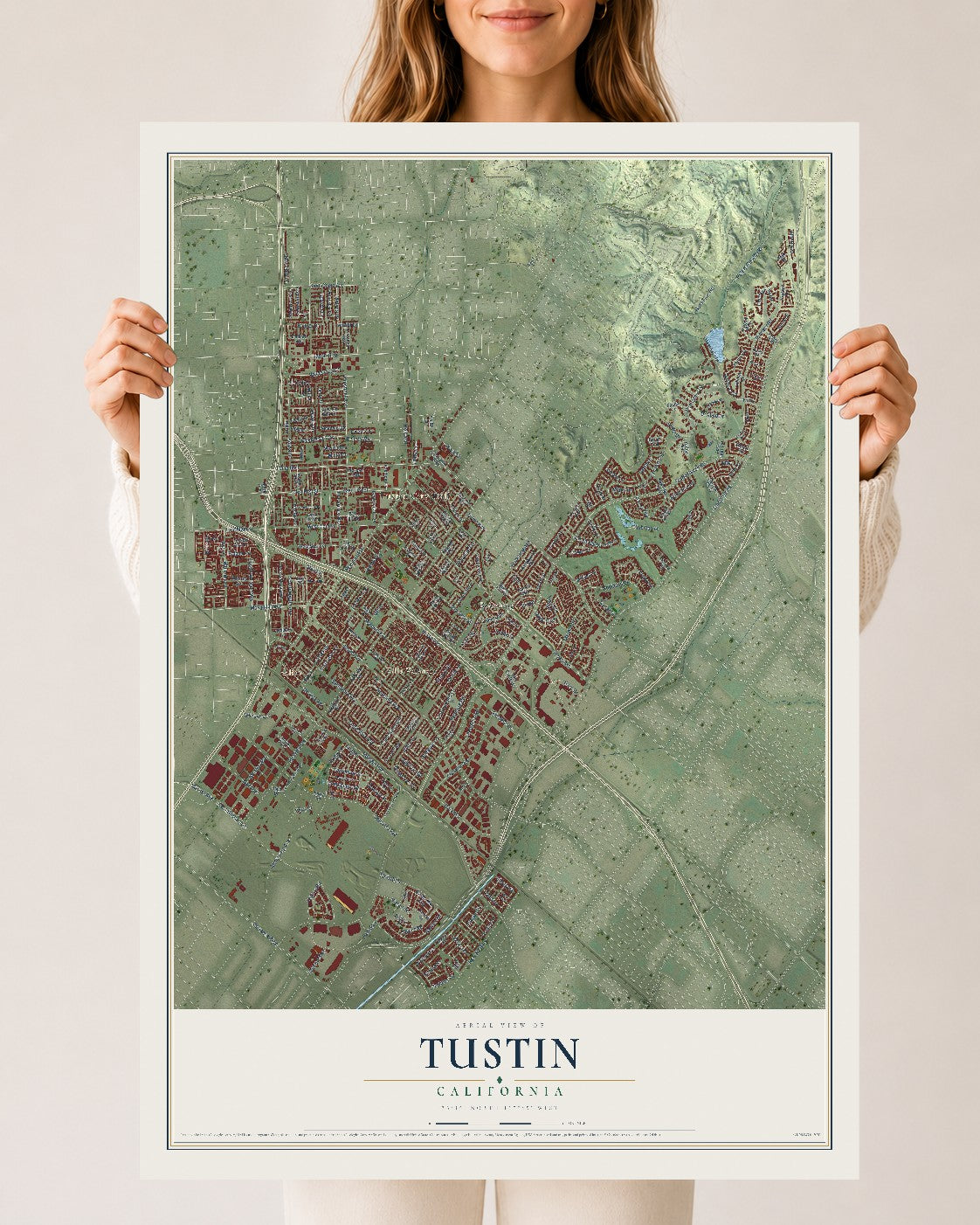 Map of Tustin, California, 24 x 36 inch unframed archival matte print