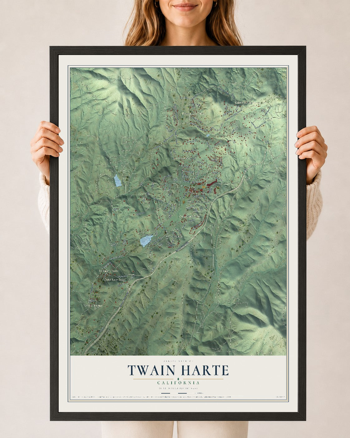 Map of Twain Harte, California, 24 x 36 inch print in a black wood frame