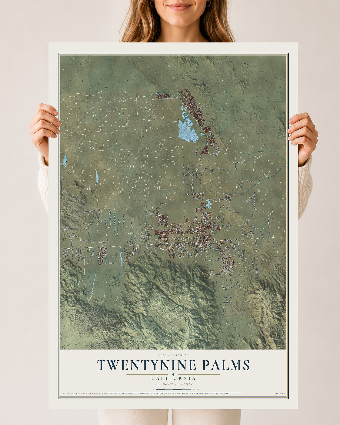 Map of Twentynine Palms, California, 24 x 36 inch unframed archival matte print