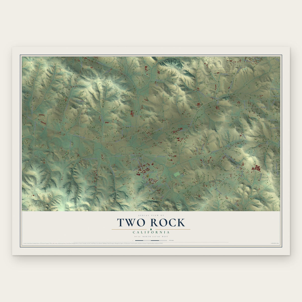 Two Rock, California map print, the full design