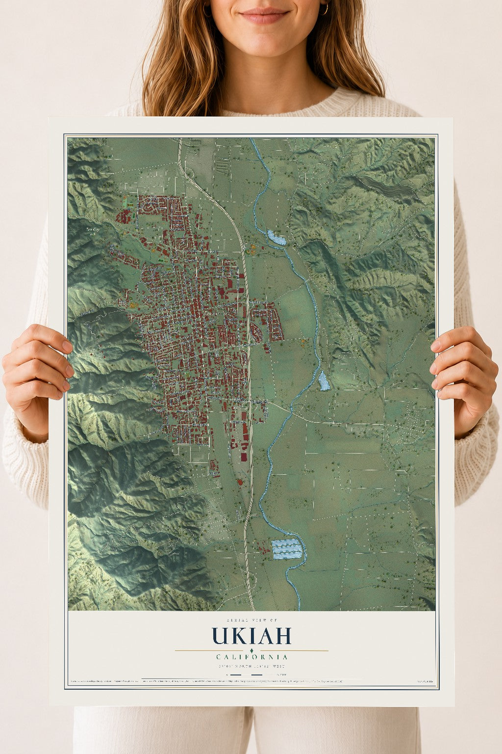 Map of Ukiah, California, 18 x 24 inch unframed archival matte print