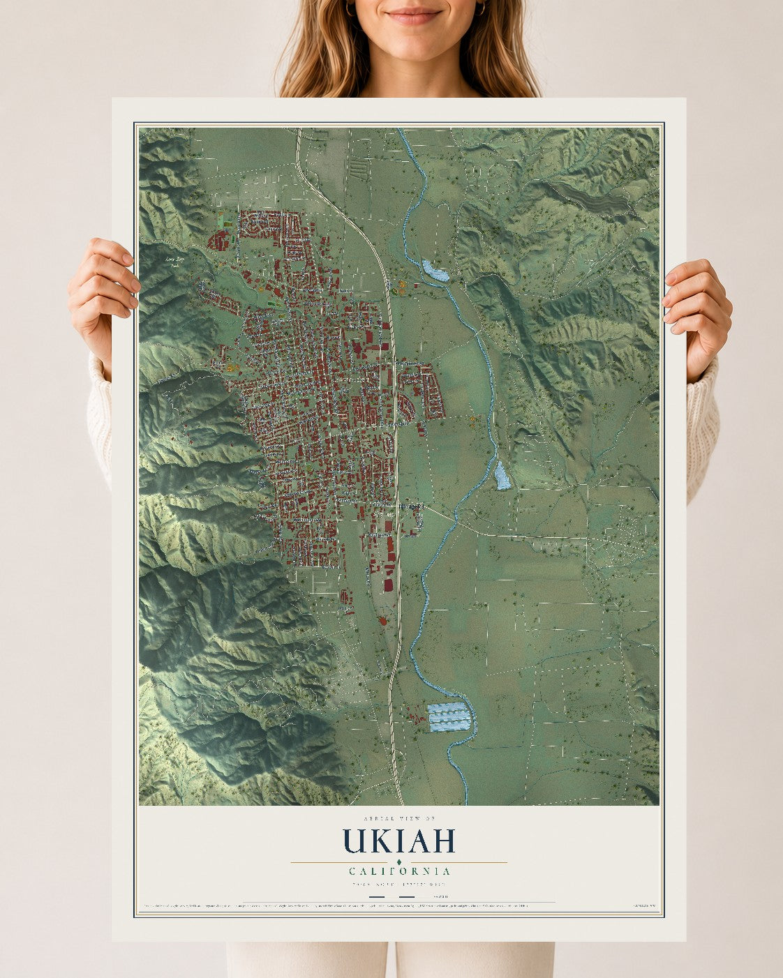 Map of Ukiah, California, 24 x 36 inch unframed archival matte print
