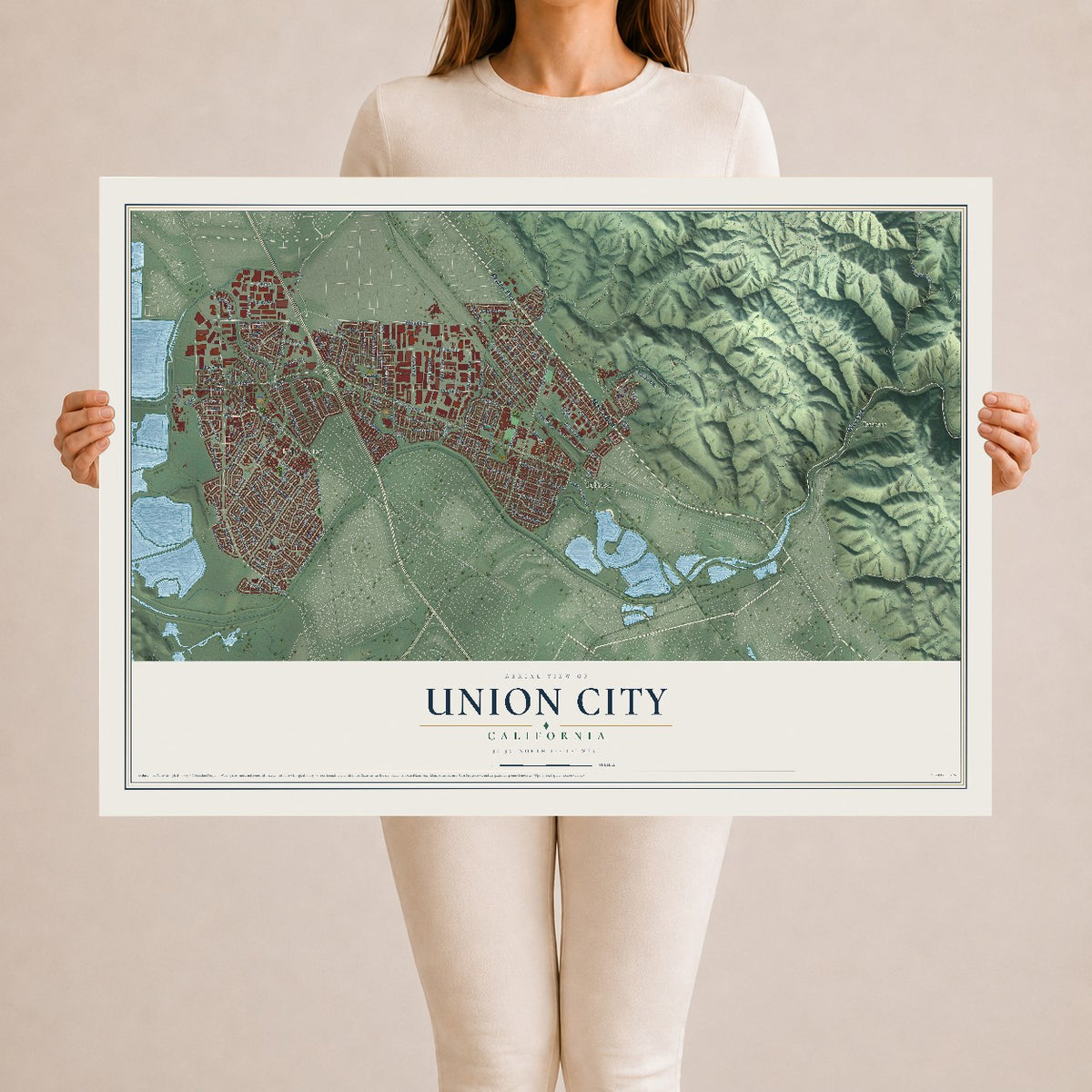 Map of Union City, California, 24 x 36 inch unframed archival matte print