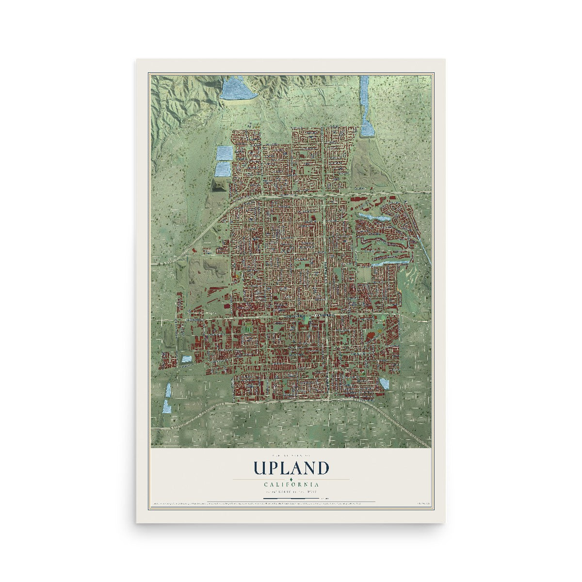 Map of Upland, California, 12 x 18 inch unframed archival matte print