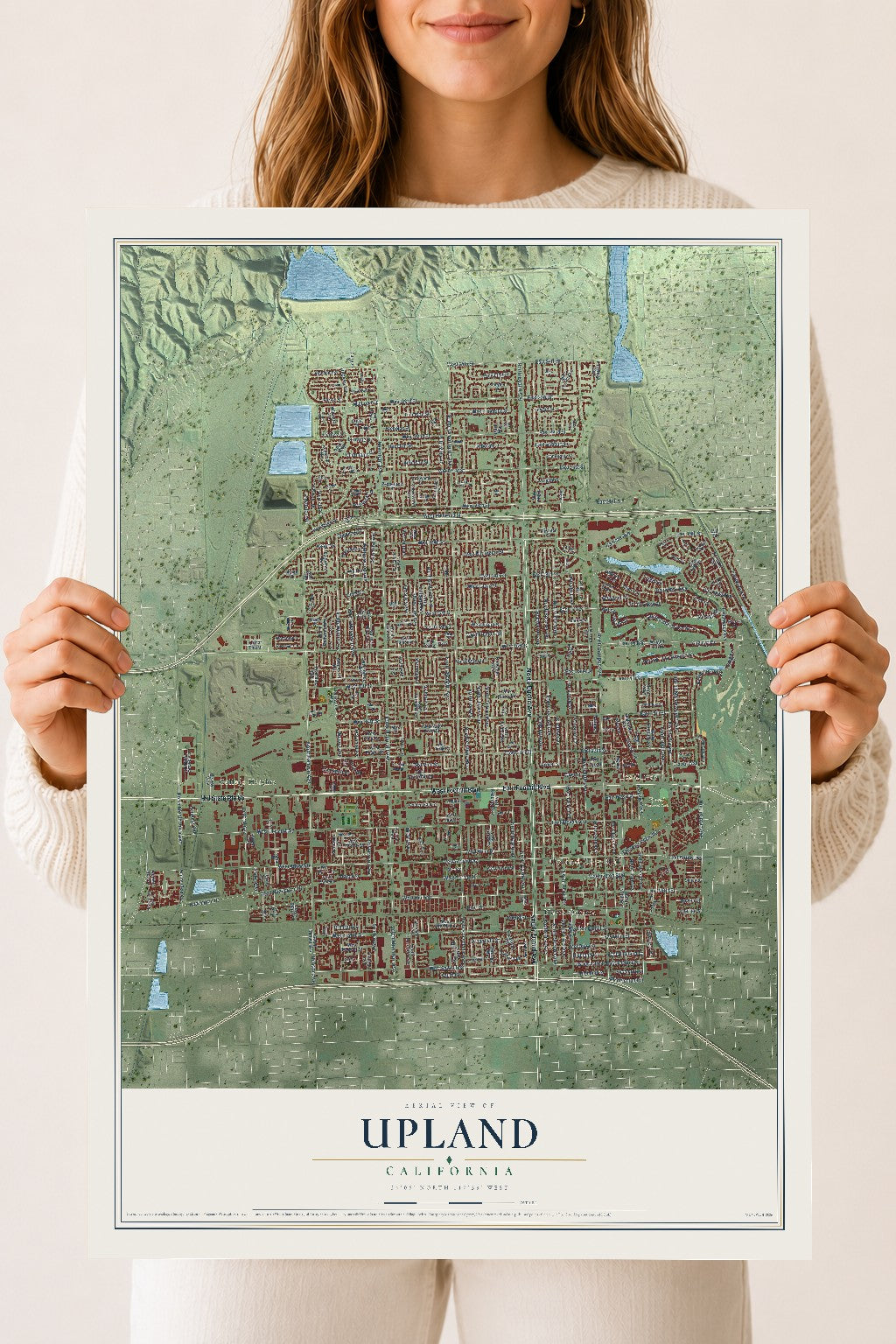 Map of Upland, California, 18 x 24 inch unframed archival matte print