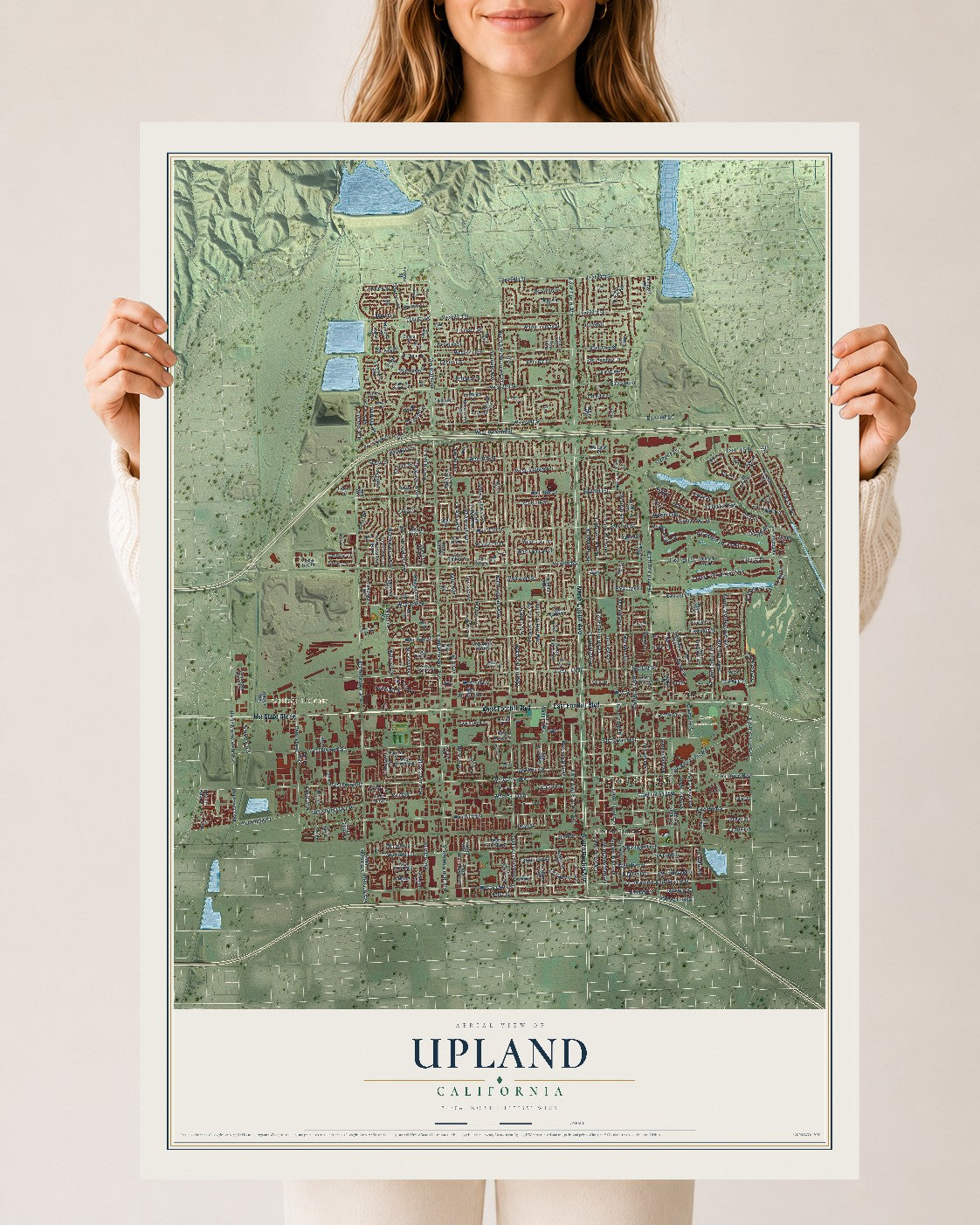 Map of Upland, California, 24 x 36 inch unframed archival matte print