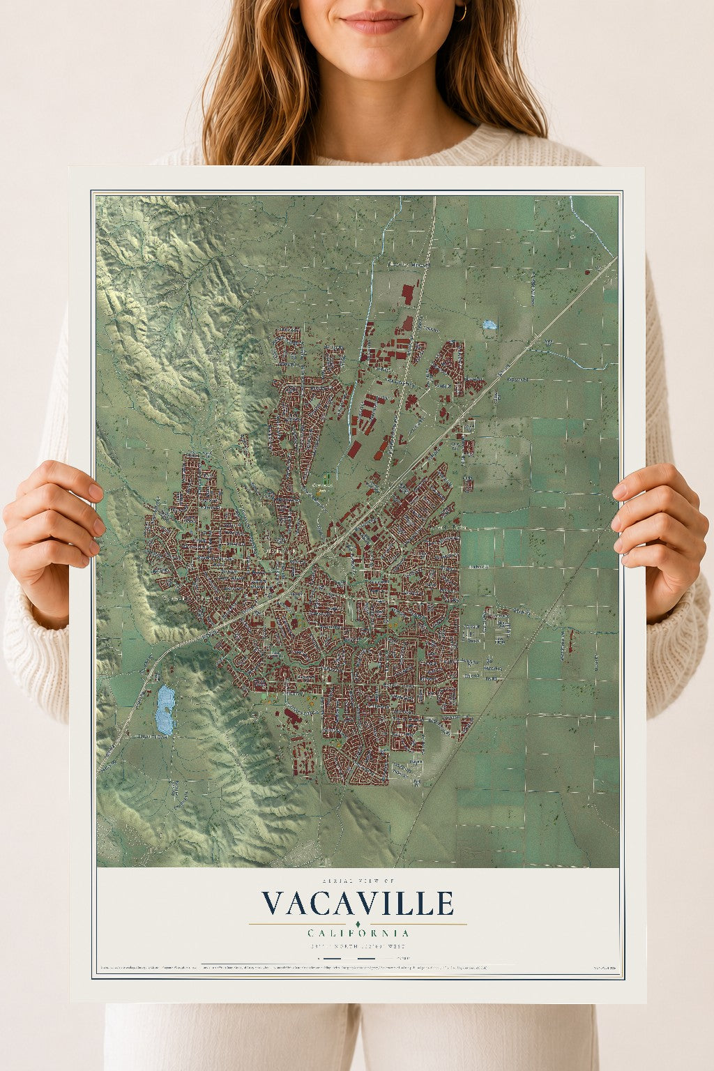 Map of Vacaville, California, 18 x 24 inch unframed archival matte print