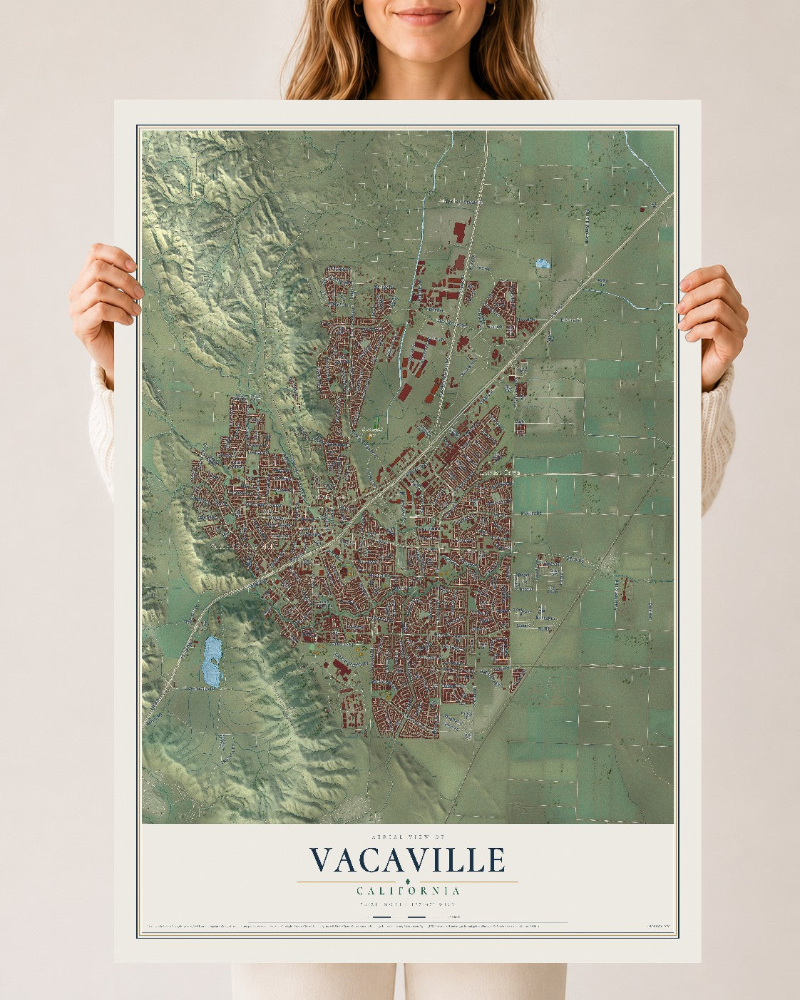 Map of Vacaville, California, 24 x 36 inch unframed archival matte print