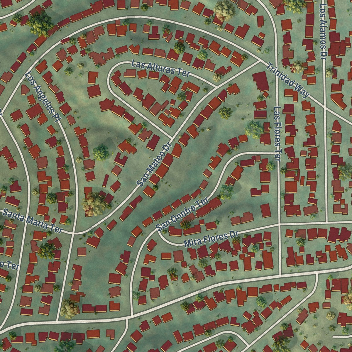Close-up of the map of Valencia Park, California print showing street and building detail