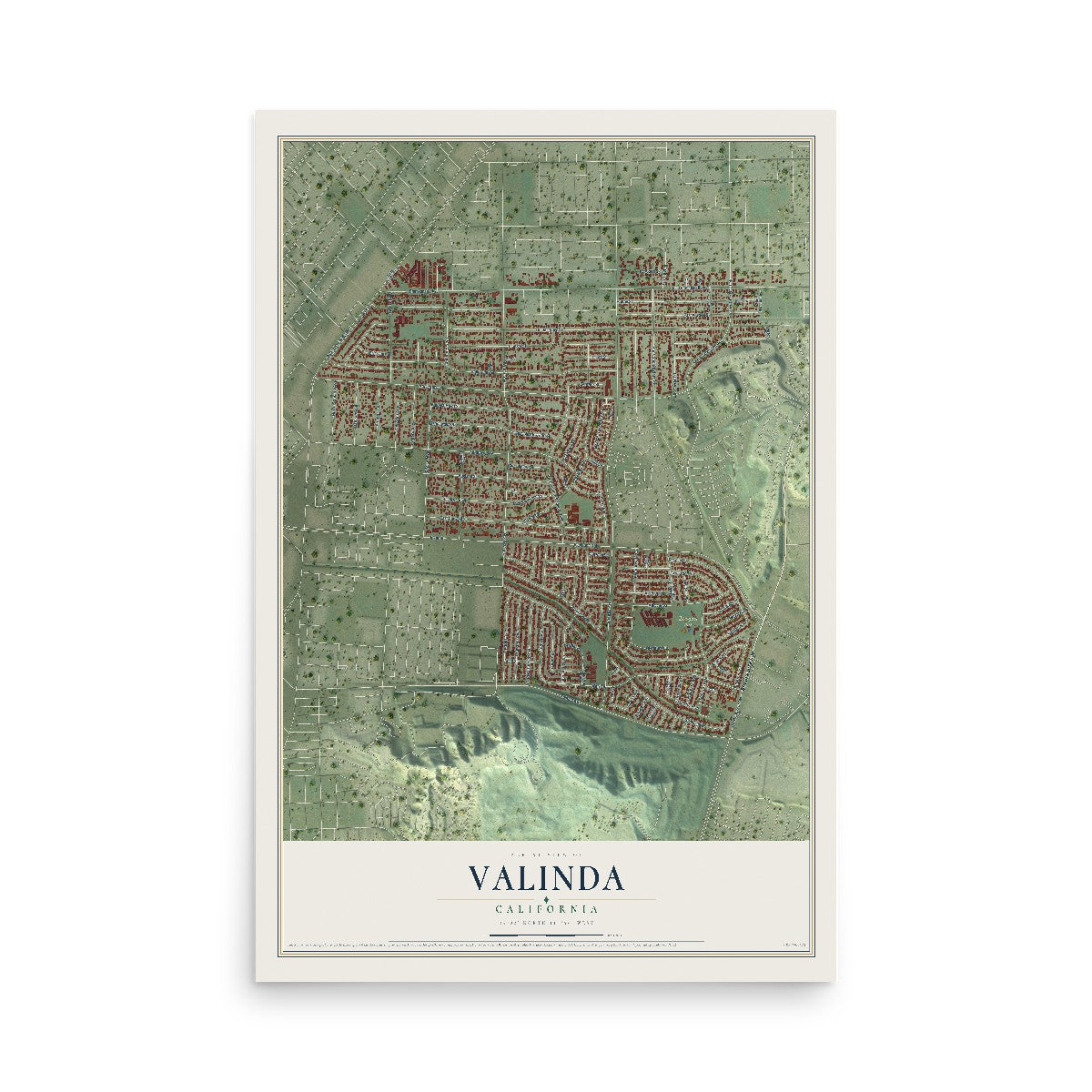 Map of Valinda, California, 12 x 18 inch unframed archival matte print