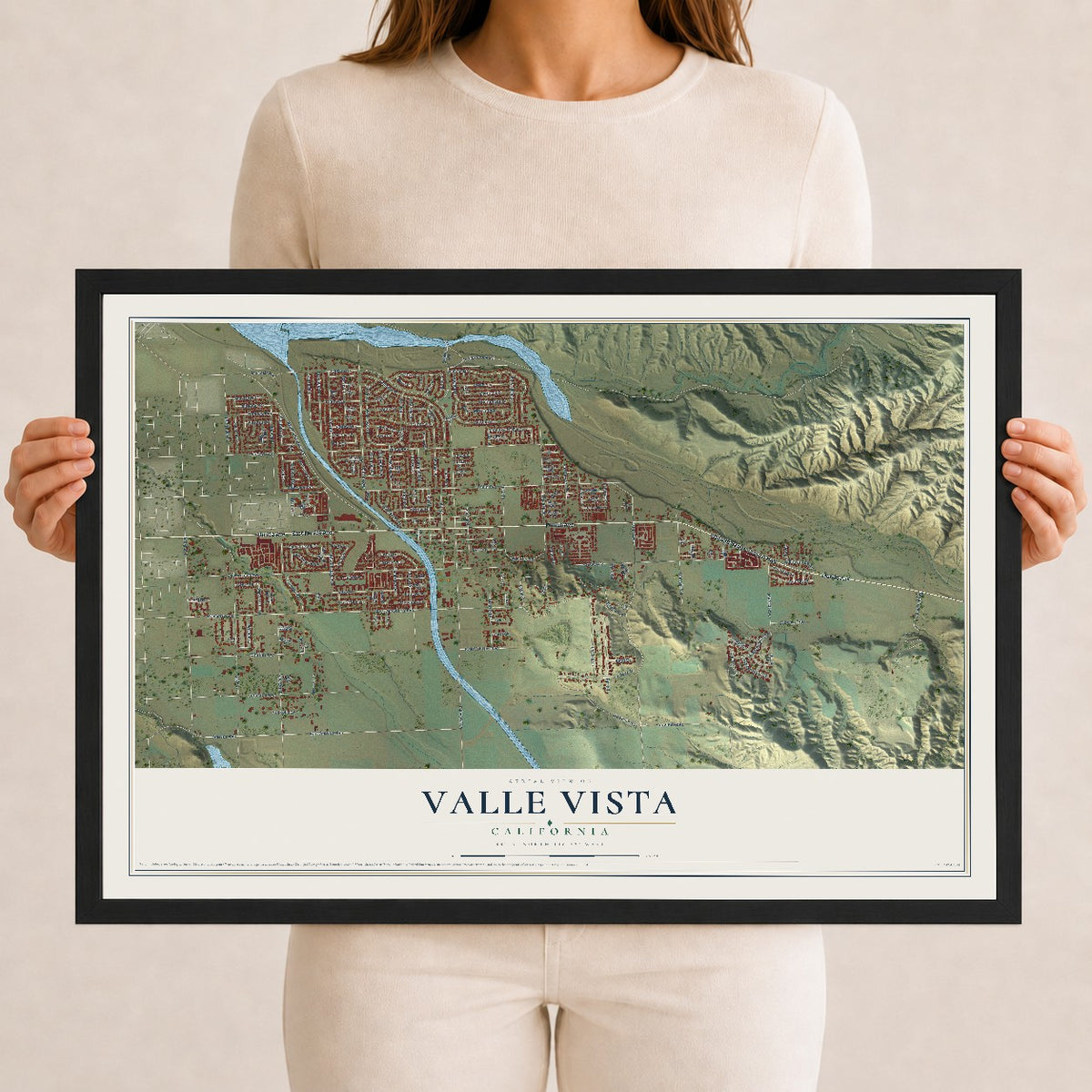 Map of Valle Vista, California, 12 x 18 inch print in a black wood frame