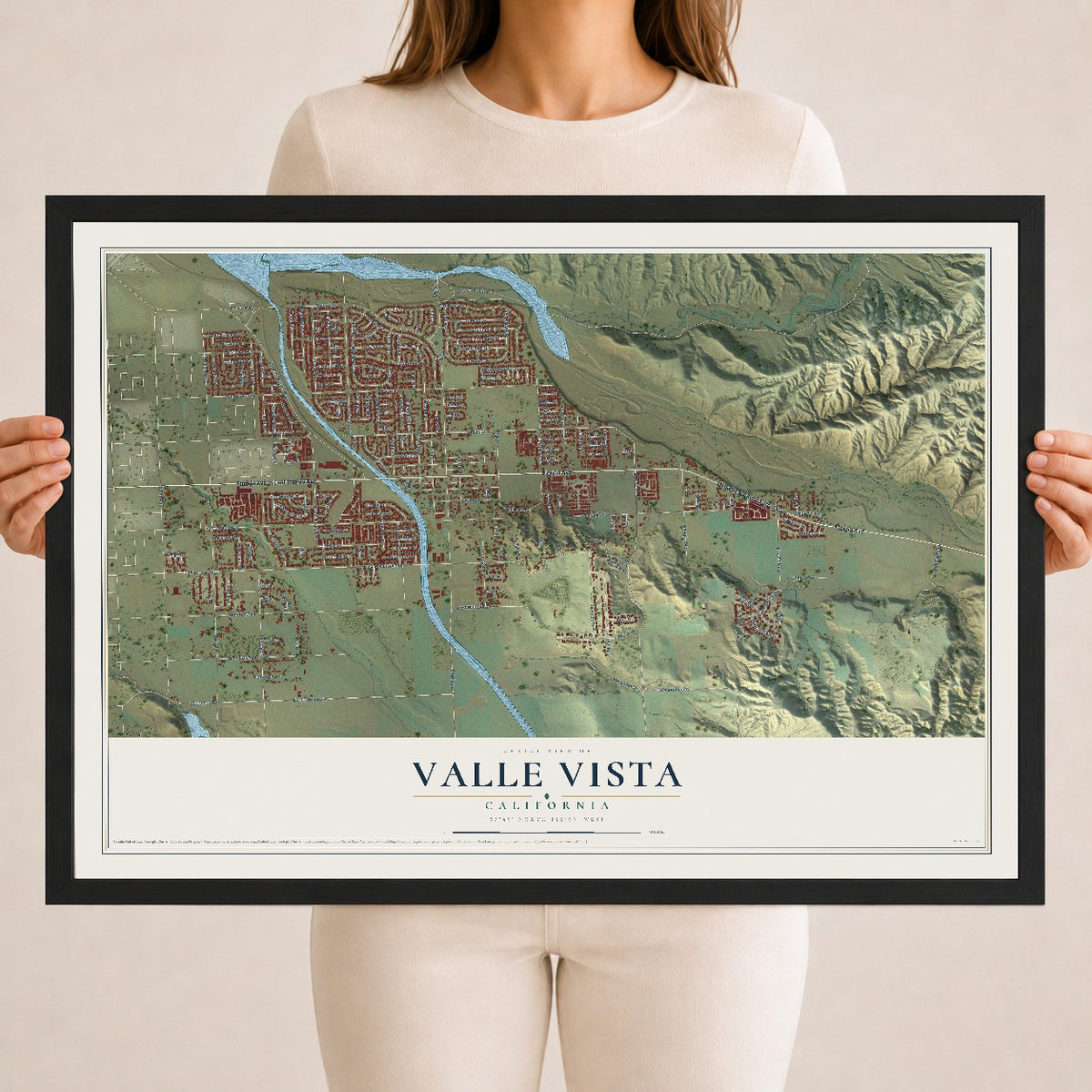 Map of Valle Vista, California, 18 x 24 inch print in a black wood frame