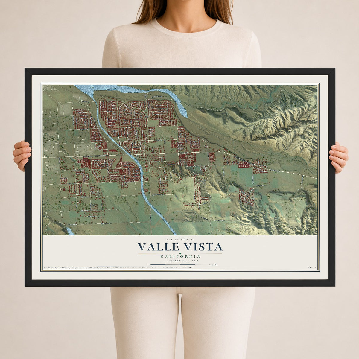 Map of Valle Vista, California, 24 x 36 inch print in a black wood frame