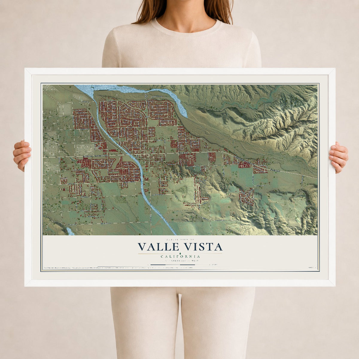 Map of Valle Vista, California, 24 x 36 inch print in a white wood frame