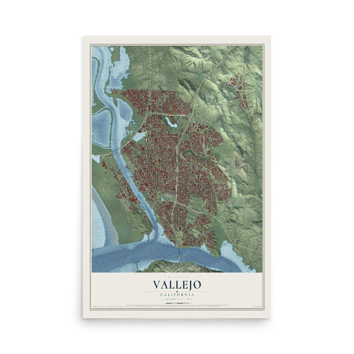 Map of Vallejo, California, 12 x 18 inch unframed archival matte print