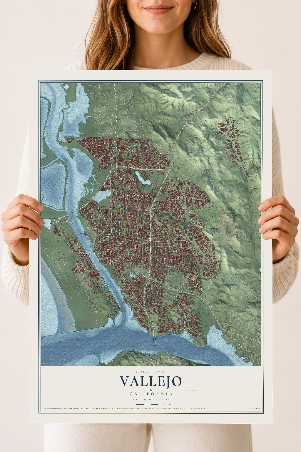 Map of Vallejo, California, 18 x 24 inch unframed archival matte print