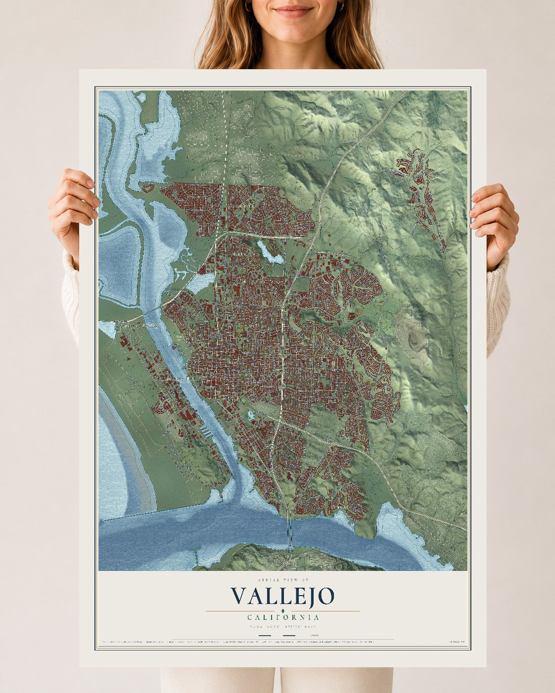 Map of Vallejo, California, 24 x 36 inch unframed archival matte print