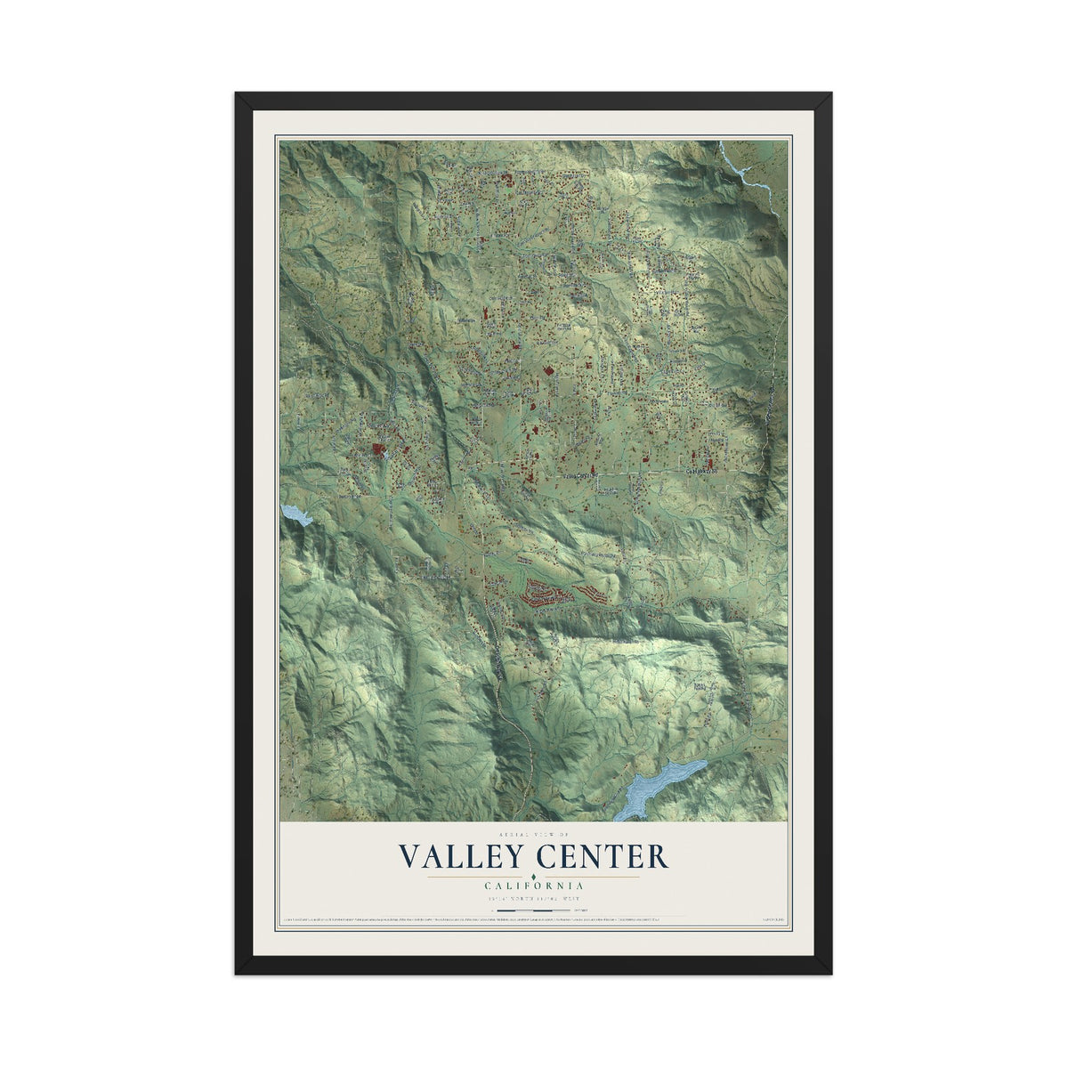 Map of Valley Center, California, 12 x 18 inch print in a black wood frame