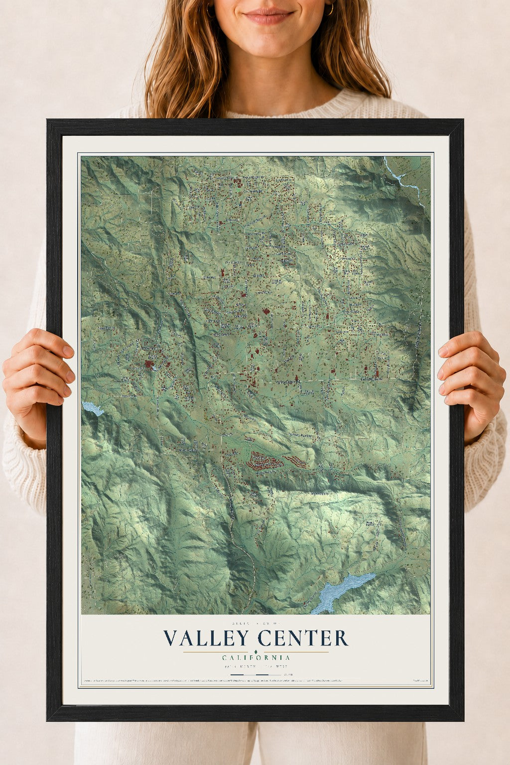 Map of Valley Center, California, 18 x 24 inch print in a black wood frame