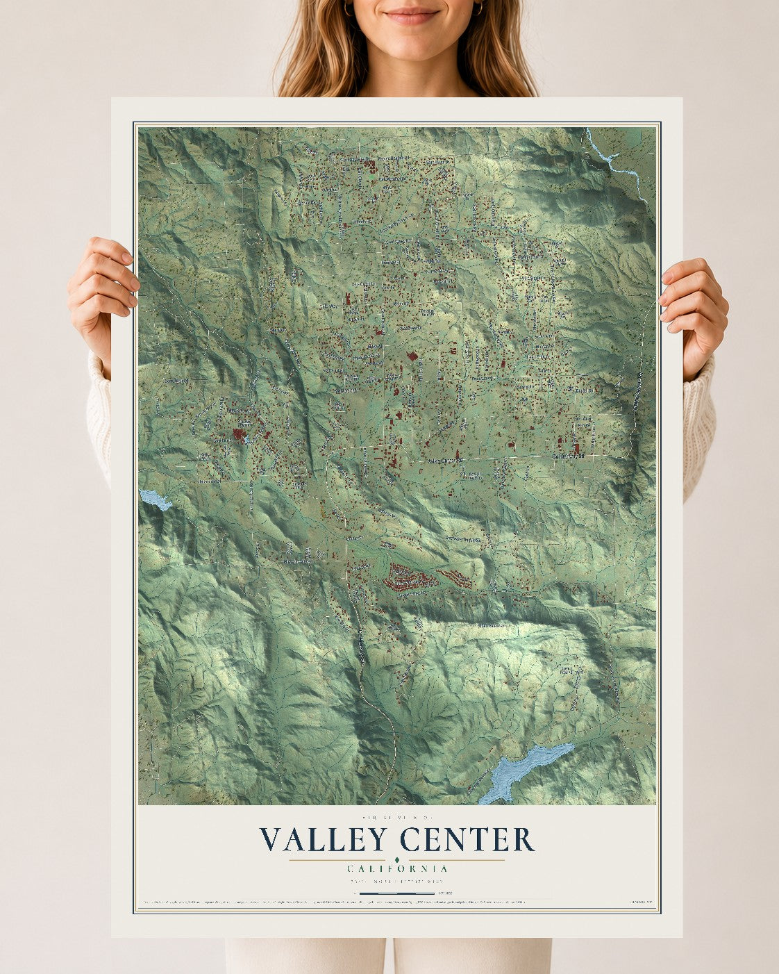 Map of Valley Center, California, 24 x 36 inch unframed archival matte print