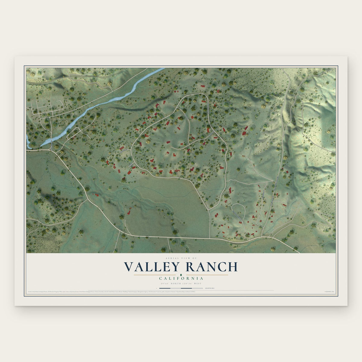 Valley Ranch, California map print, the full design