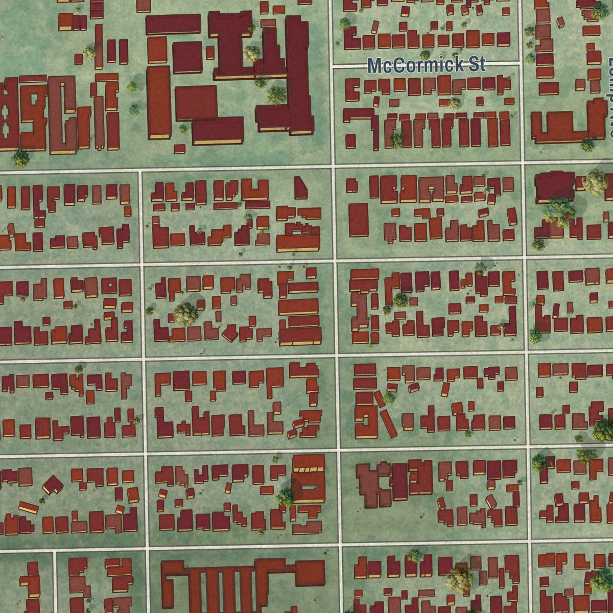 Second close-up of the map of Valley Village, California print showing more streets and buildings