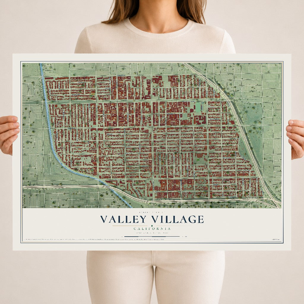 Map of Valley Village, California, 18 x 24 inch unframed archival matte print