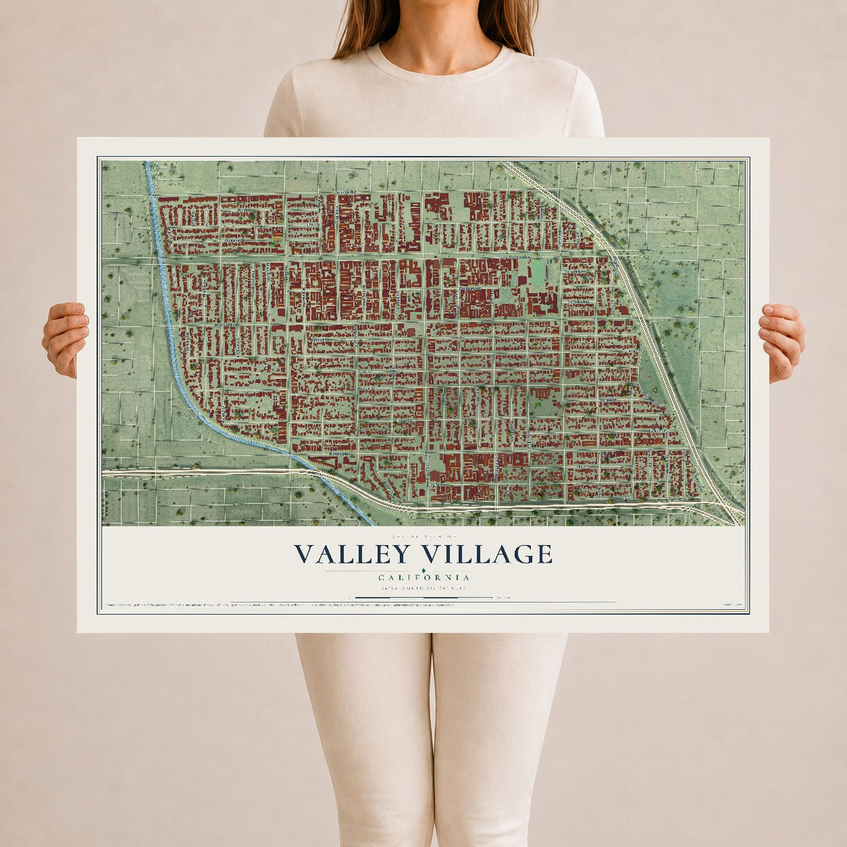 Map of Valley Village, California, 24 x 36 inch unframed archival matte print