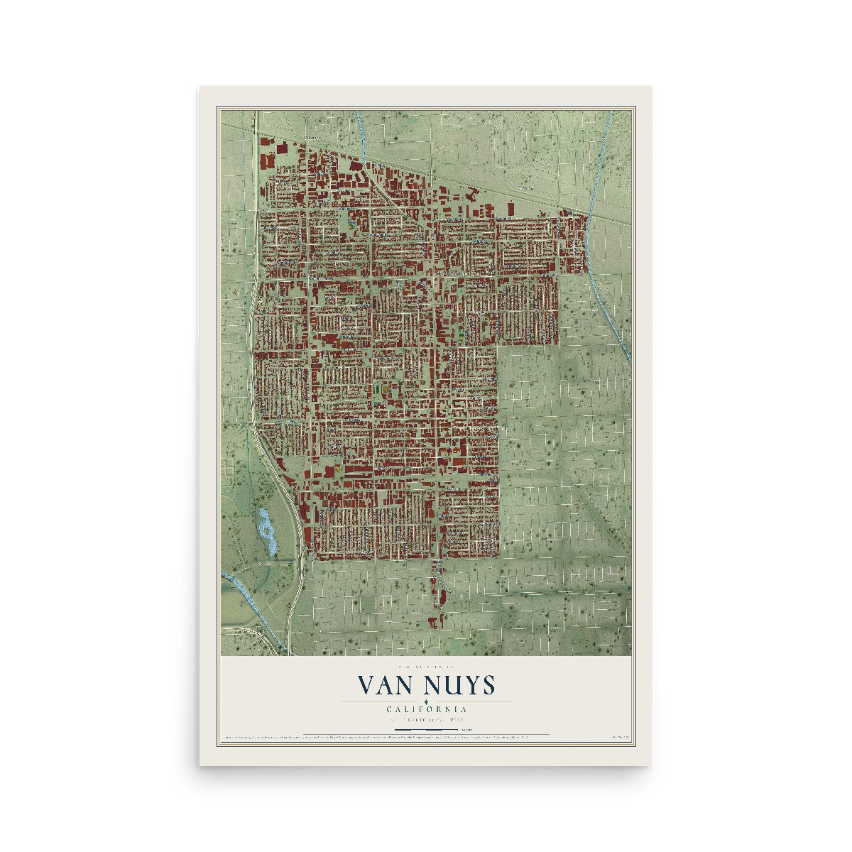 Map of Van Nuys, California, 12 x 18 inch unframed archival matte print