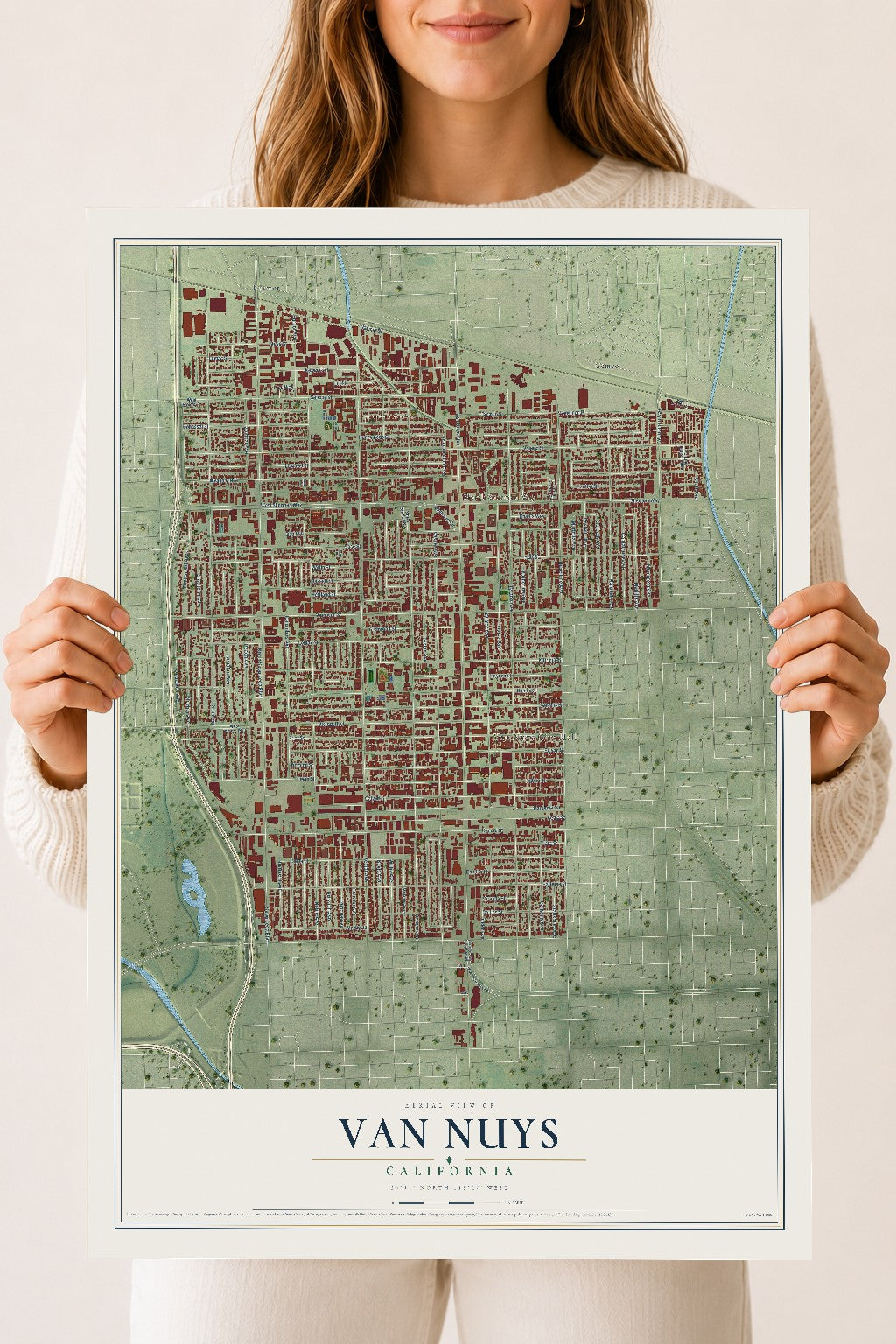 Map of Van Nuys, California, 18 x 24 inch unframed archival matte print