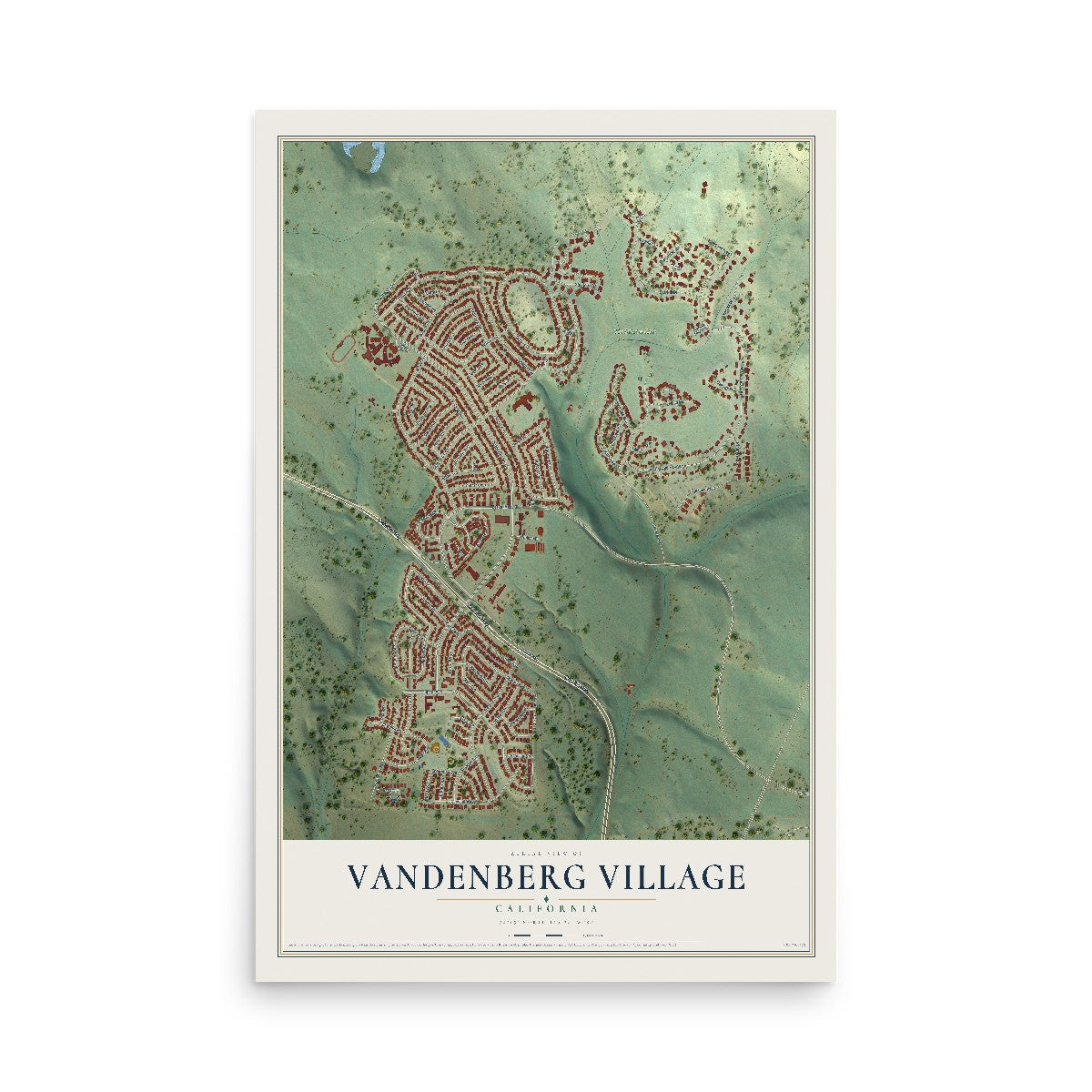 Map of Vandenberg Village, California, 12 x 18 inch unframed archival matte print