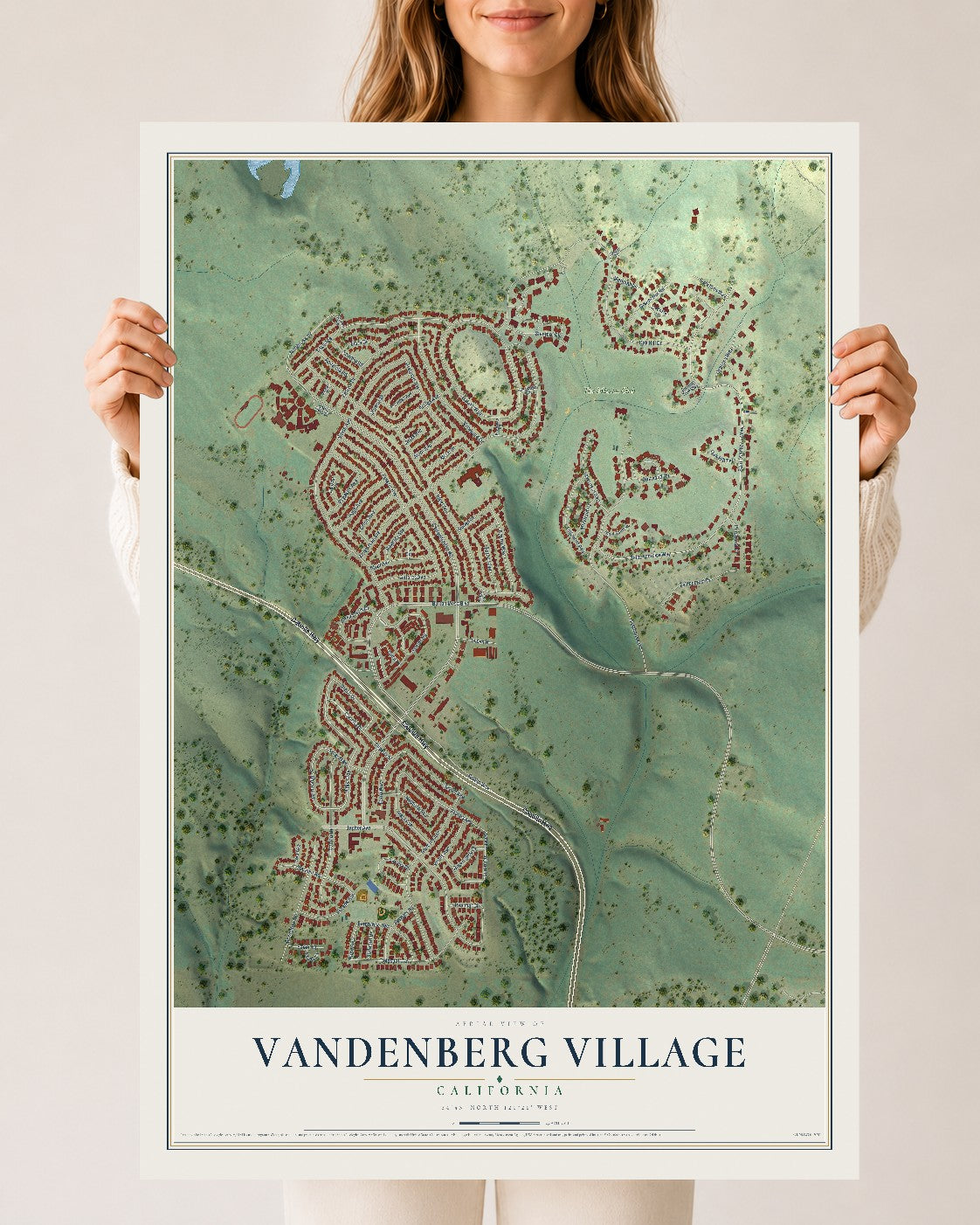 Map of Vandenberg Village, California, 24 x 36 inch unframed archival matte print