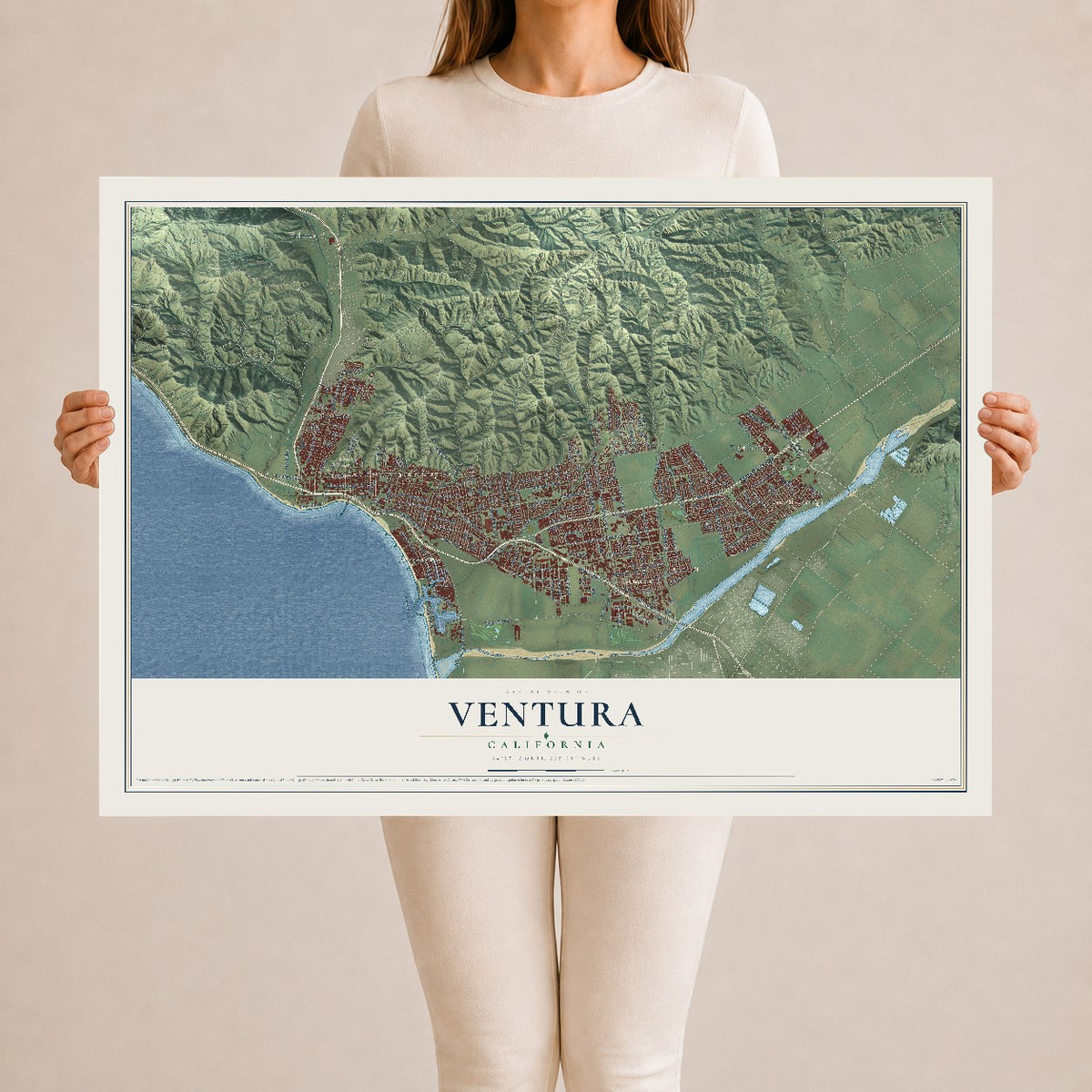 Map of Ventura, California, 24 x 36 inch unframed archival matte print