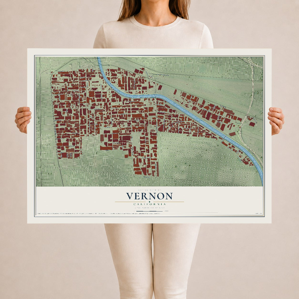 Map of Vernon, California, 24 x 36 inch unframed archival matte print