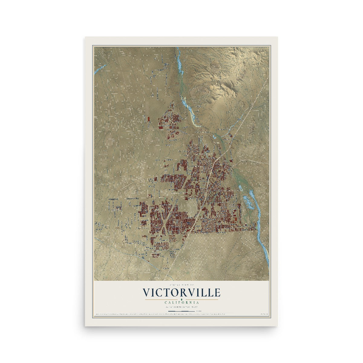 Map of Victorville, California, 12 x 18 inch unframed archival matte print