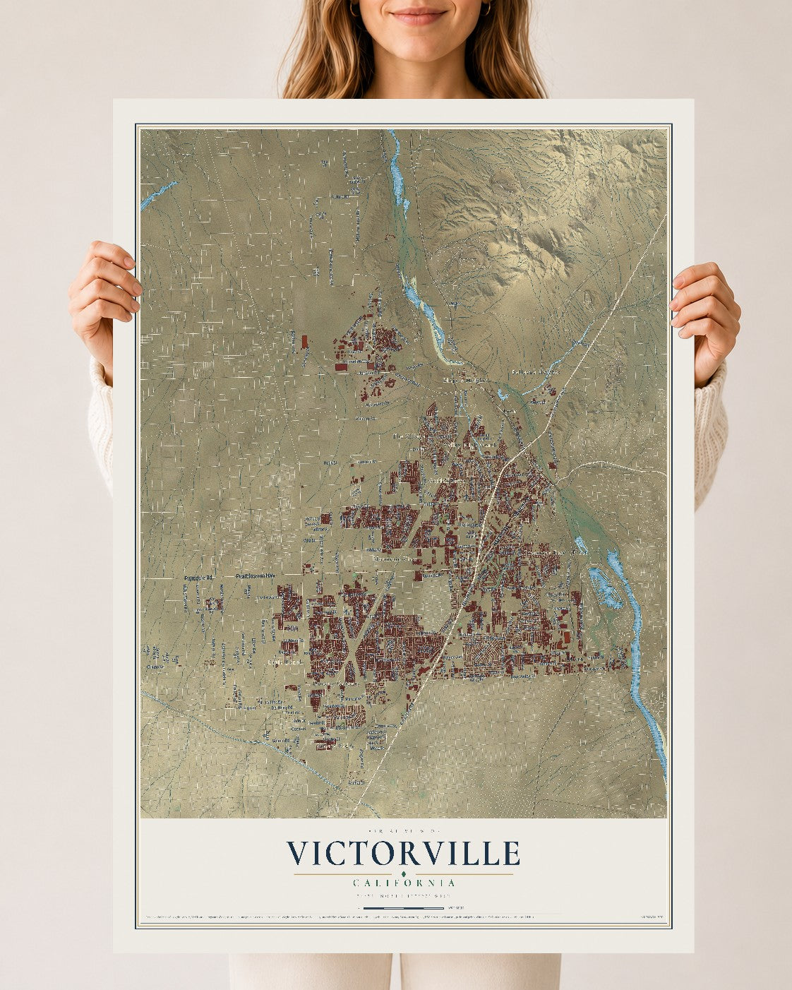 Map of Victorville, California, 24 x 36 inch unframed archival matte print