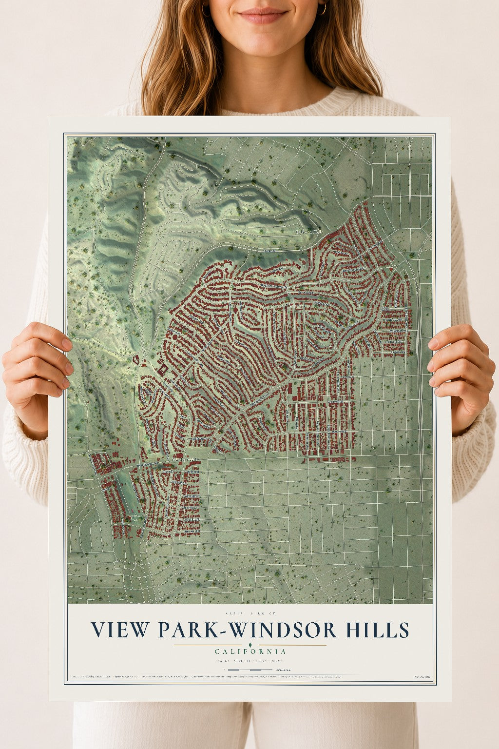 Map of View Park-Windsor Hills, California, 18 x 24 inch unframed archival matte print