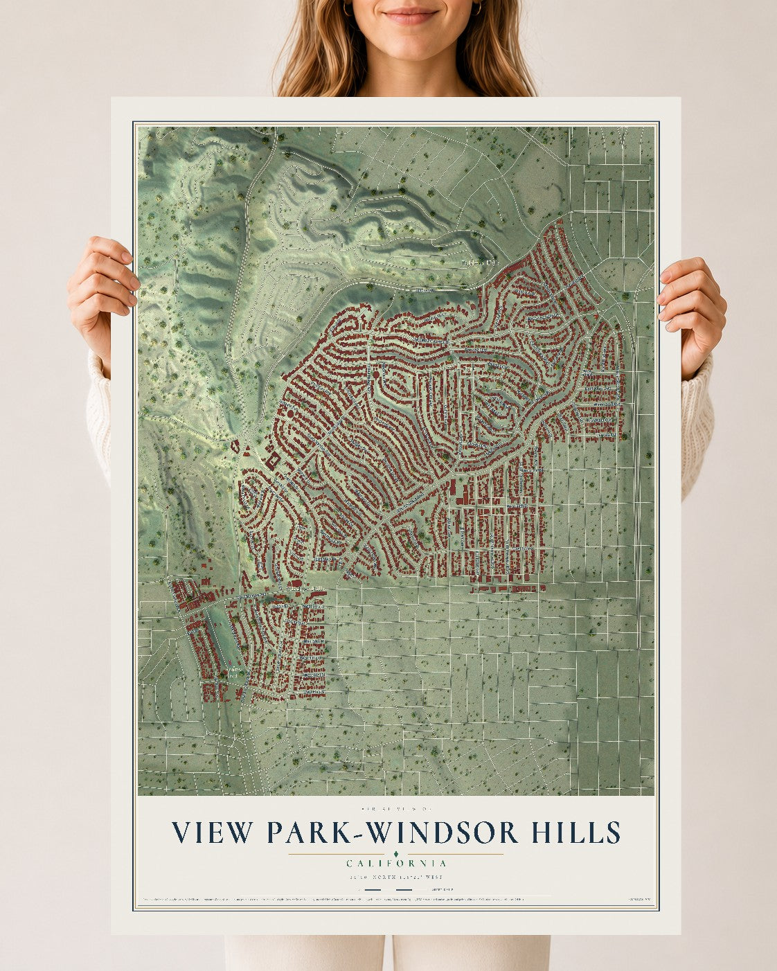 Map of View Park-Windsor Hills, California, 24 x 36 inch unframed archival matte print