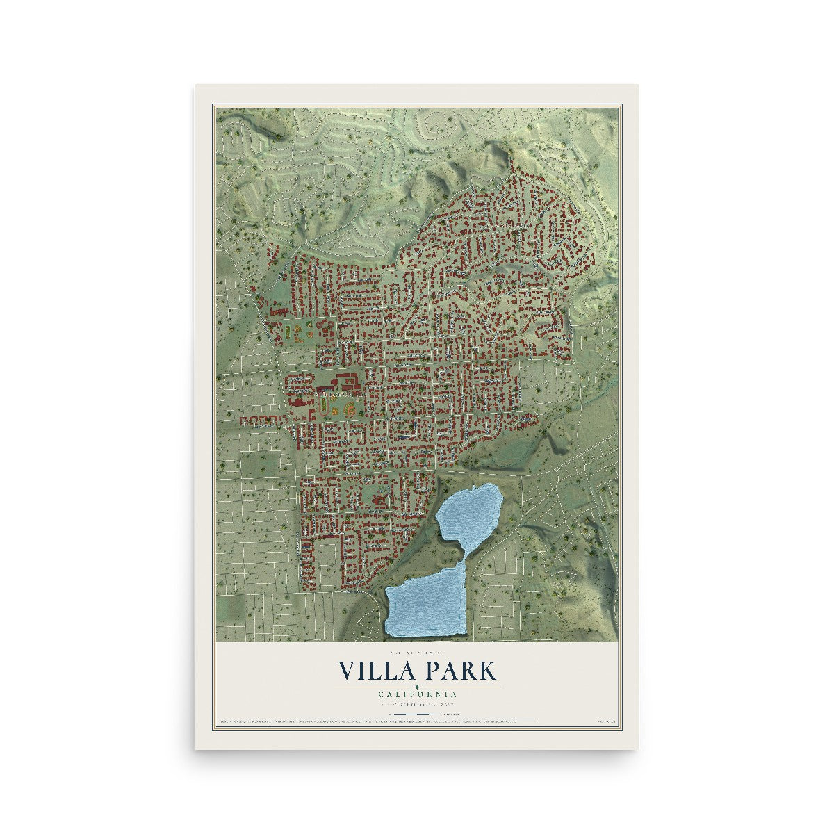 Map of Villa Park, California, 12 x 18 inch unframed archival matte print