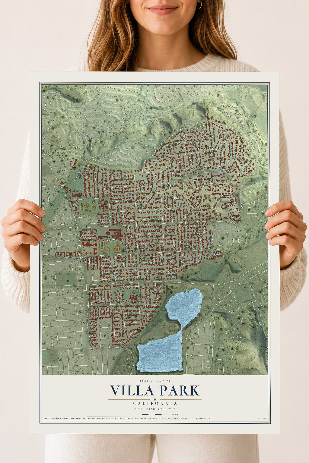Map of Villa Park, California, 18 x 24 inch unframed archival matte print