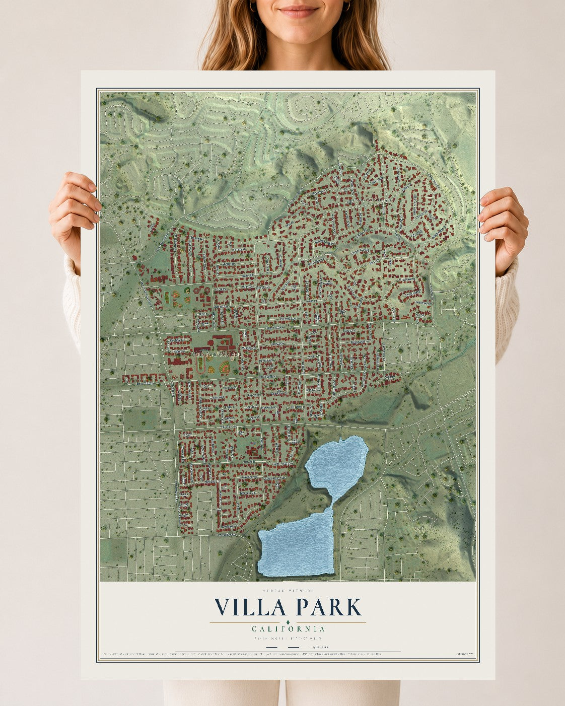 Map of Villa Park, California, 24 x 36 inch unframed archival matte print